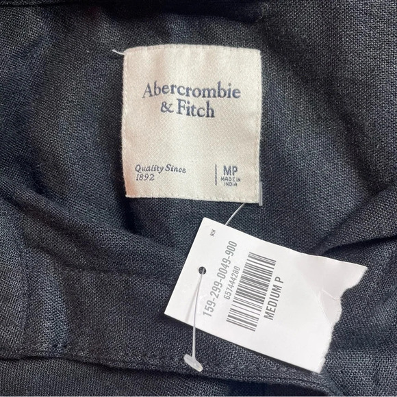 NWT Abercrombie & Fitch Linen-Blend Midi Shirt Dress in Black Size Medium Petite - Picture 8 of 9